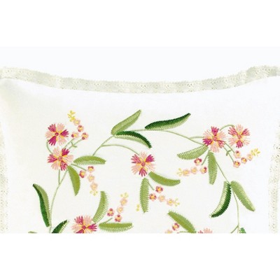 Primavera White Embroidered Floral 14" Throw Pillow