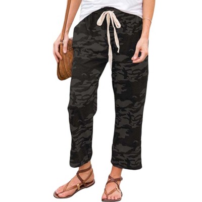 Amaryllis Women's Camouflage Print Drawstring Cropped Pants Relaxed Fit Casual Trendy