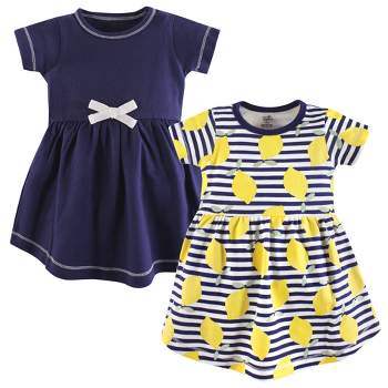 Touched by Nature Baby and Toddler Girl Organic Cotton Short-Sleeve Dresses 2pk, Lemons