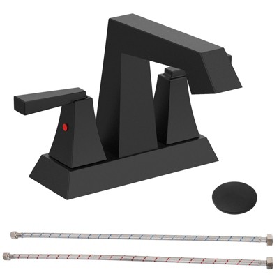 DOMETOUR Matte Black 2-Handle Bathroom Sink Faucet, 4-Inch Centerset with Pop Up Drain & Supply Lines, Lead-Free