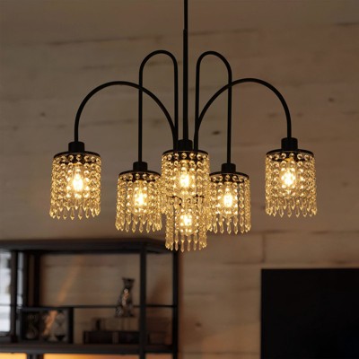 Rennnsan Elowyn 33" W 6 - Light Beaded  Crystal Modern Glam Dimmable Chandelier in Black
