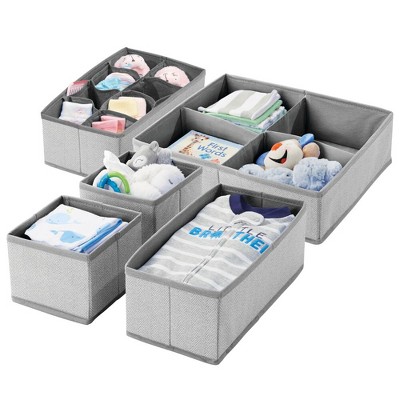 Image of mDesign Fabric Drawer/Closet Divided Organizer Bins, Set of 5, Gray Herringbone