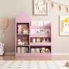 YONWAY Wood Kids Wooden Bookshelf, Kid's Bin Storage Unit with 6 Compartments 2 Baskets Bins Toys Box Organizer for Books, Toys Shelf - 2 of 4