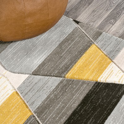 Kehoe Retro Diamonds Geometric Yellow Gray Cream Synthetic Area Rug