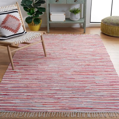 Handwoven Red and White Striped Cotton Area Rug