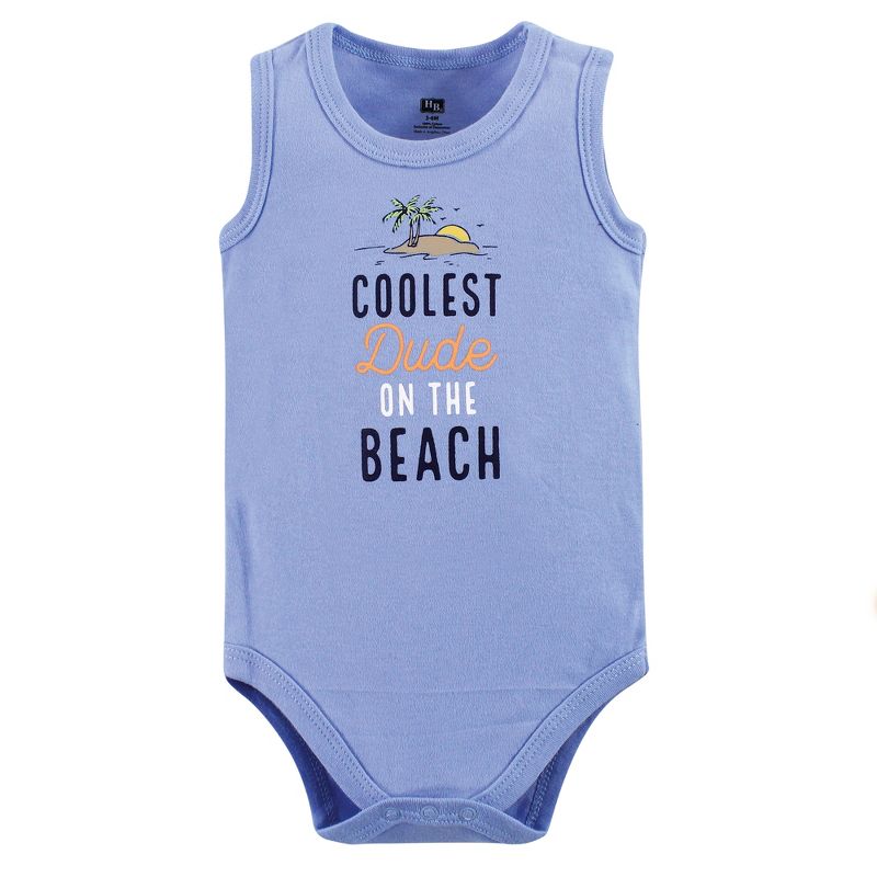 Hudson Baby Infant Boy Cotton Sleeveless Bodysuits 5pk, Sandcastle, 3 of 6