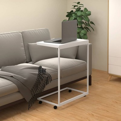 vidaXL Side Table with Wheels White 21.7 in.x13.8 in.x27.6 in. Engineered Wood