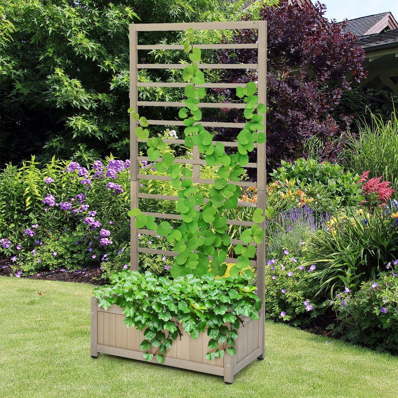 Costway 2PC 68in Wood Planter Box w/Trellis Raised Garden Bed for Climbing Plant, 3 of 11