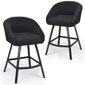 Lyngins Bar Stools Set of 2 with Curved Backrest,Upholstered Kitchen Chairs with Adjustable Pads,Teddy Counter Stools for Kitchen Island,Pub - 1 of 4