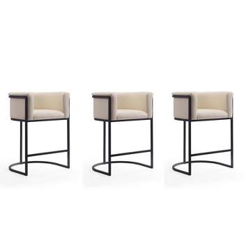 Set of 3 Cosmopolitan Upholstered Metal Counter Height Barstools - Manhattan Comfort