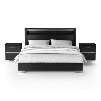3pc Queen Shorehaven Bedroom Set with 2 Nightstands Black/Chrome - miBasics