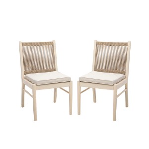 Ridstar Modern 2-Piece Set Armless Wooden Dining Chairs with Rosewood Frame & Braided Cord-Beige - 1 of 4