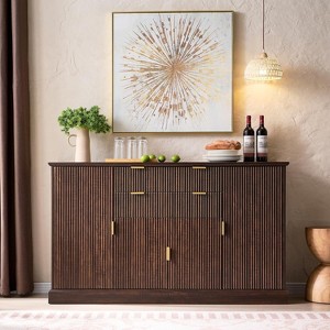 SinCiDo Farmhouse 58"wide Buffet Cabinet w/ Storage Trough,Adjustable Shelves,w/ 2 Drawers & 4 Doors,Kitchen Bar & Living Room Coffee Bar - 1 of 4