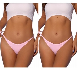 Allegra K Women's V-waisted Underwear Ruched Invisibles Breathable No Trace Thongs 2 Packs - 1 of 4