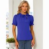 INSPIRE CHIC Women's Bow Tie Neck Solid Color Elastic Cuffs Elegant Office Short Sleeve Blouse - 2 of 4