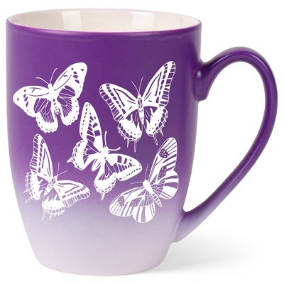 Elanze Designs Butterflies Two Toned Ombre Matte Purple and White 12 ounce Ceramic Stoneware Coffee Cup Mug