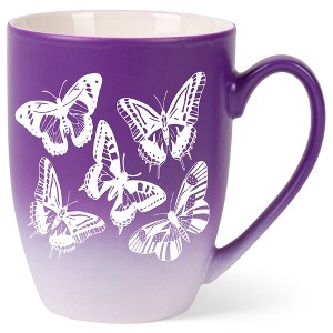 Elanze Designs Butterflies Two Toned Ombre Matte Purple and White 12 ounce Ceramic Stoneware Coffee Cup Mug - 1 of 4