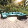 vidaXL Patio Lounge Set Outdoor Sectional Sofa Set Table Garden Poly Rattan - Black and Blue 4x Corner 5x Middle Footrest - 2 of 4