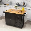 Tangkula Kitchen Island Cart with Drop Leaf Rolling Kitchen Cart on Wheels with Rubber Wood Top 3 Drawers Towel & Spice Rack Black - 3 of 4