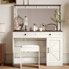 Makeup Vanity Desk With Cushioned Stool, Modern Dressing Table With Glass Top, Brightness Adjustable LED Mirror - image 2 of 4