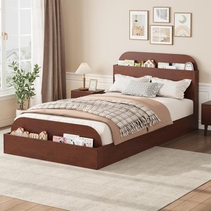 CuisinSmart Twin Size Bed Frame, Wooden Beds with Storage Headboard and Raised-Foodboard for Kid, Low Platform Bed for Bedroom - 1 of 4