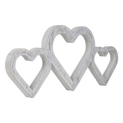 11.8" Large Triple Heart Wood Cut Out Word Wall Decor White - Patton Wall Décor