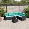 vidaXL 7 Piece Patio Sofa Set with Cushions Black and Blue Poly Rattan - With Table - 2 of 4