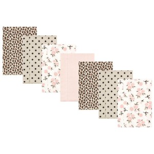 Hudson Baby Infant Girl Cotton Flannel Burp Cloths, Neutral Pink Floral 7 Pack, One Size - 1 of 4