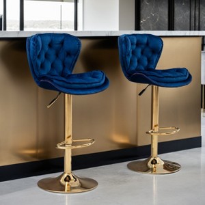 Leovsnove Barstools Set of 2 Modern Swivel Pub Height Barstool, High Dining Chair with Velvet Seat, Backrest, Armless Hydraulic Counter Stool - 1 of 4