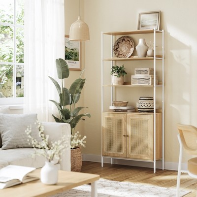 Natural Rattan-Like Modular Bookcase with Adjustable Shelves