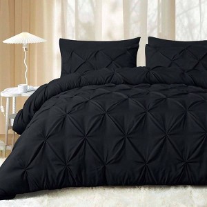 Queen Bed in a Bag Set, 7 Pieces Black Pintuck Comforter with Sheets and Shams - 1 of 4