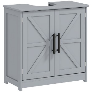 HOMCOM Farmhouse Pedestal Sink Storage Cabinet, Freestanding Bathroom Sink Cabinet with 2 Barn Doors and Adjustable Shelf, Dark Gray - 1 of 4