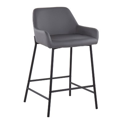 Daniella 21'' Industrial Black Metal & Grey Faux Leather Counter Stools (Set of 2)