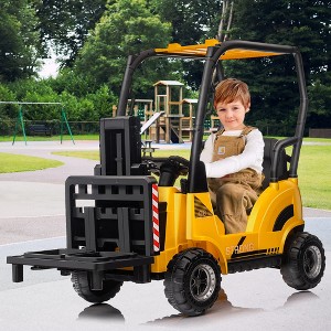 12V Ride on Forklift Car with Tent, Electric Ride on Car with Remote Control, Liftable Fork, Pallet, Built-in Music for Boys and Girls - 1 of 4