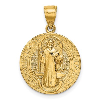 Black Bow Jewelry 14k Yellow Gold Solid San Benito 2 Sided Medal Pendant, 10mm or 18mm