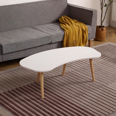 Syemin End Tables Nut-Shaped Coffee Table, Mid-Century Modern Coffee Table, Modern Abstract Shaped Living Room Tables, White, 43.31"*20.87"*14.17"