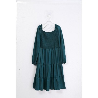 Womens Smocked Ruffle A Line Tiered Flowy Maxi Dress with Pocket