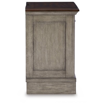 Antiqued Gray and Walnut 3-Drawer Nightstand with USB Ports