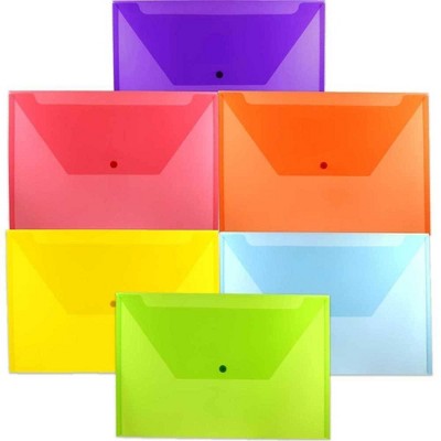 JAM Paper 9 3/4'' x 14 1/2'' 6pk Plastic Envelopes with Snap Closure, Legal Booklet - Multicolor