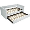 Racxily Twin Size Daybed, Upholstered Sofa Bed with Pull-Out Trundle, Plaid Corduroy Fabric - 2 of 4