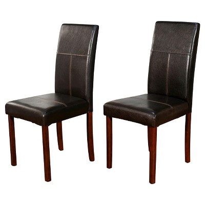 Brown Faux Leather Upholstered High Back Parsons Side Chair Set