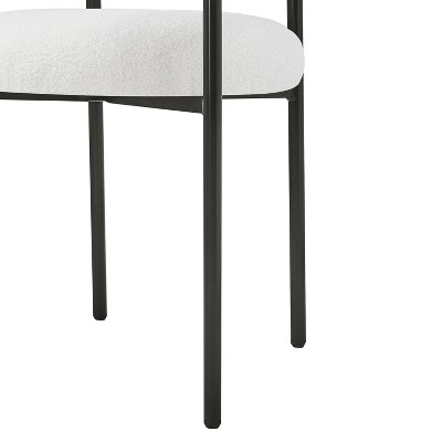 White Upholstered Metal Arm Chair with Slat Back