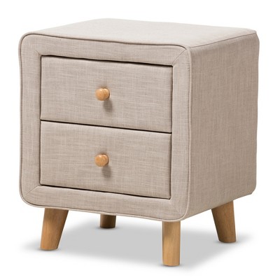 Jonesy Mid - Century Linen Upholstered 2 - Drawer Nightstand - Buff Beige - Baxton Studio