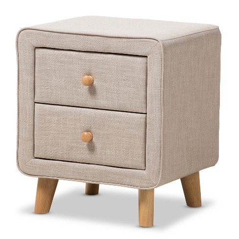 Jonesy Mid Century Linen Upholstered 2 Drawer Nightstand