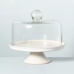 Modern Rim Stoneware & Glass Cloche Pedestal Cake Stand Sour Cream - Hearth & Hand™ with Magnolia