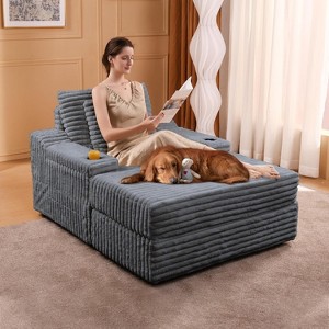 Oversized Chaise Lounge Chair Indoor with Storage, Upholstered Corduroy Sofa Bed Cloud Couch with 3 Pillows,Single Sleeper Sofa Chair for Home - 1 of 4