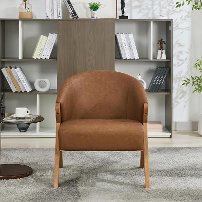 Teddy Accent Chair,Mid-Century Modern Wooden Accent Chair with Wood Legs,Comfy Upholstered Reading Leisure Chair for Living Room Bedroom Waiting Room