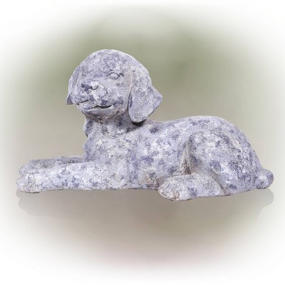 Gray Magnesium Oxide Puppy Laying Down Garden Statue, 19"