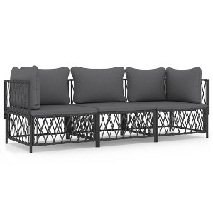 vidaXL 3-Piece Patio Lounge Set, Anthracite Woven Fabric and Steel Frame, Modular Design, Comfortable Cushions Included, Outdoor Garden Furniture - 1 of 4
