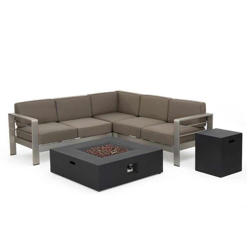Cape Coral 5pc V-Shaped Sofa Set with Fire Table - Dark Gray/ Khaki - Christopher Knight Home, 3 of 8